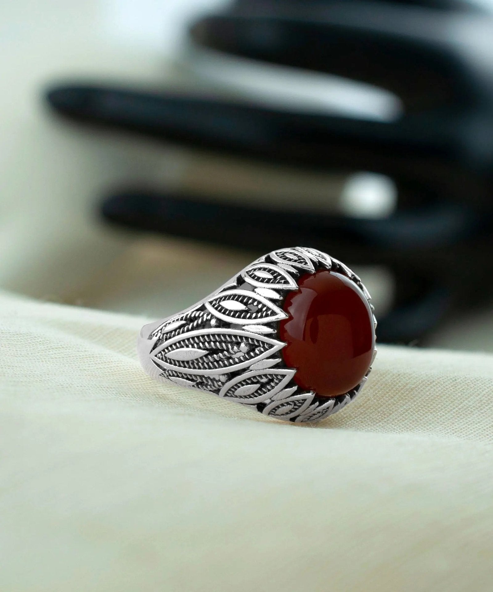 Filigree Art Carnelian Gemstone Women Silver Statement Ring - Drakoi Marketplace