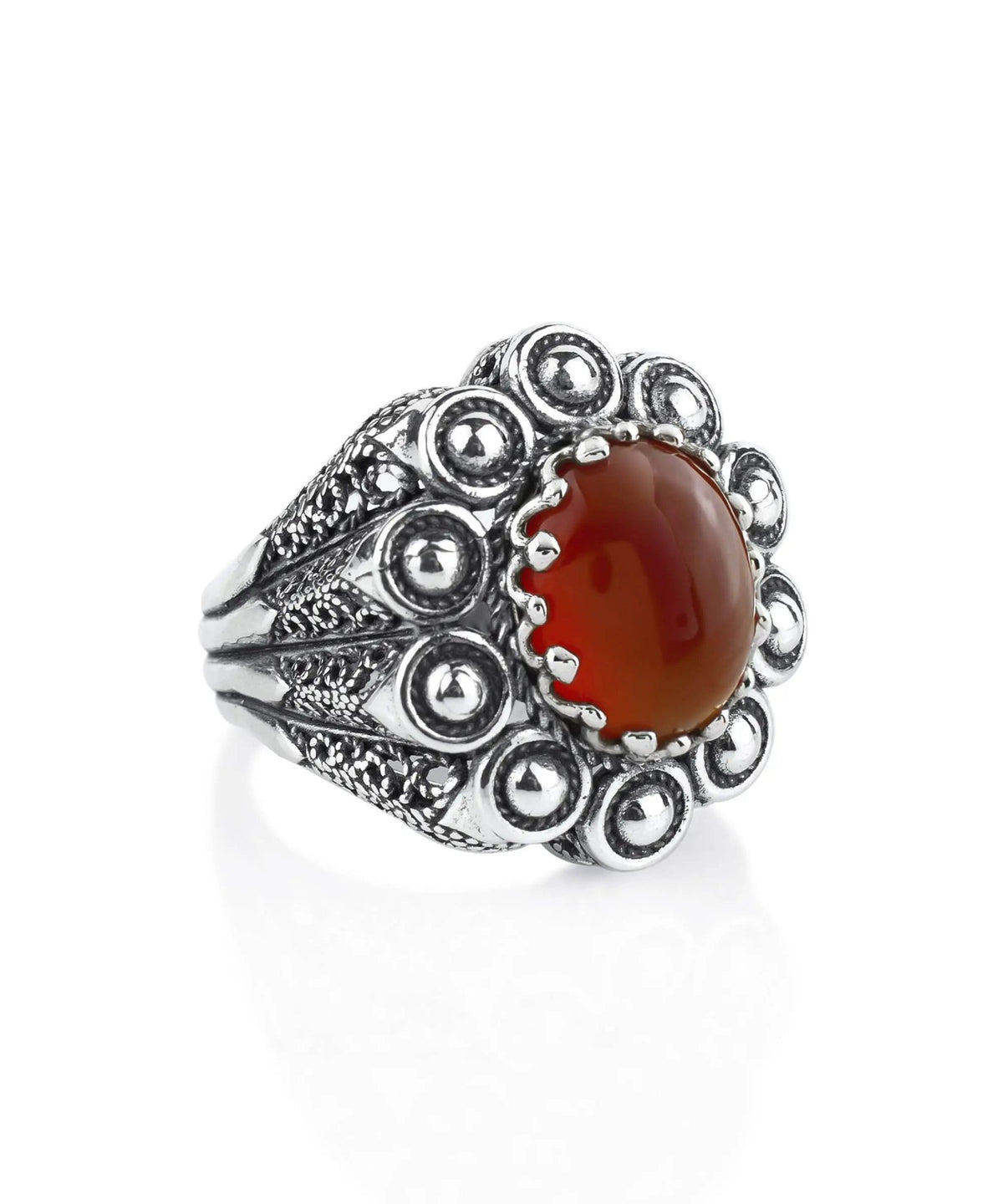 Filigree Art Carnelian Gemstone Women Statement Dome Ring - Drakoi Marketplace