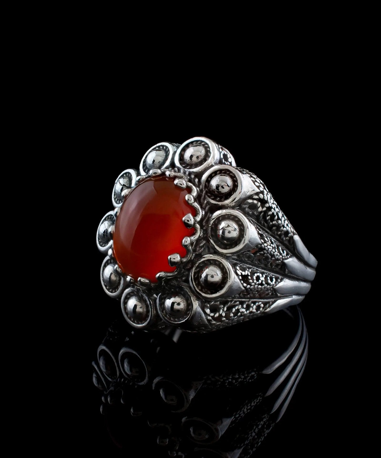 Filigree Art Carnelian Gemstone Women Statement Dome Ring - Drakoi Marketplace