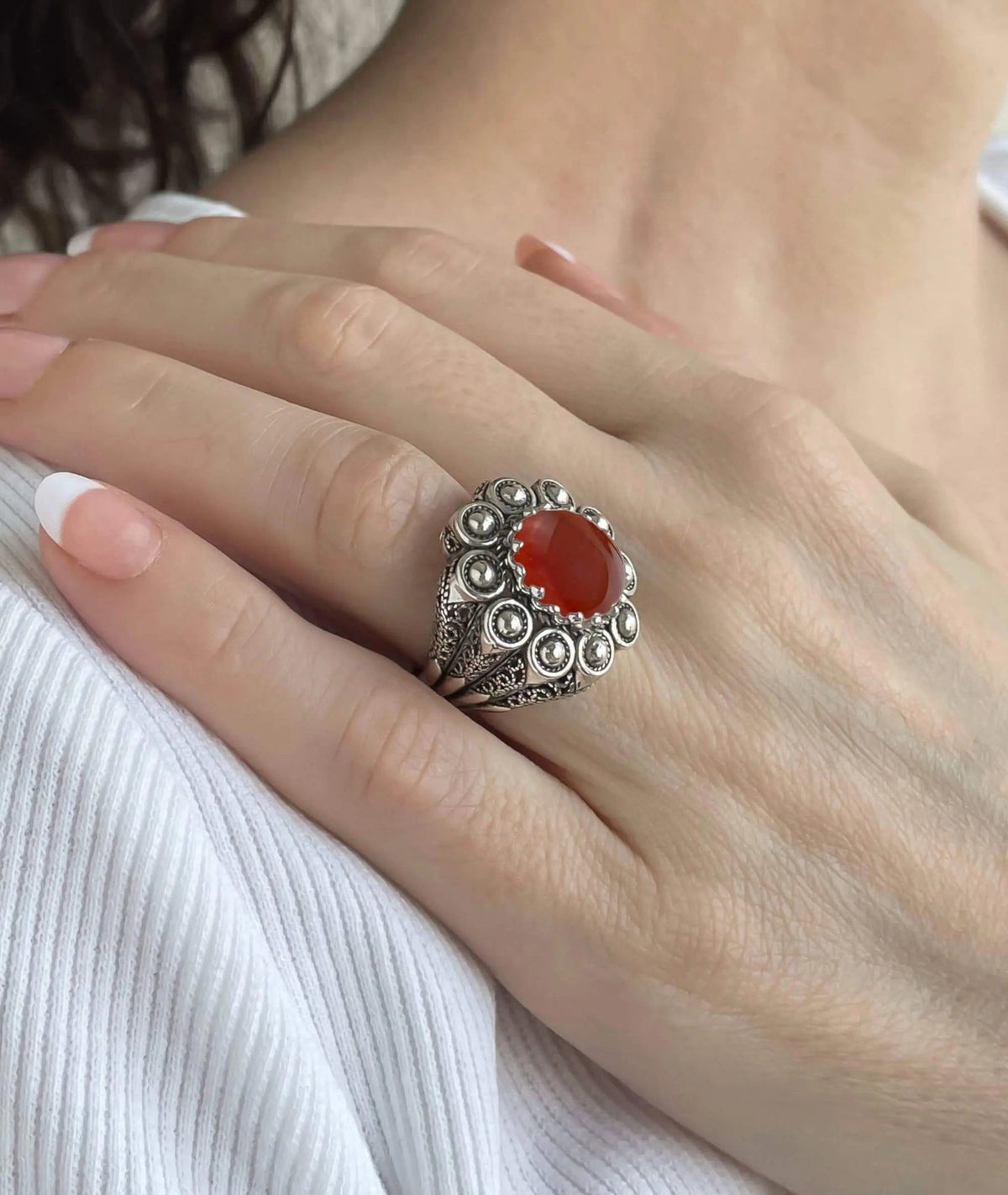 Filigree Art Carnelian Gemstone Women Statement Dome Ring - Drakoi Marketplace