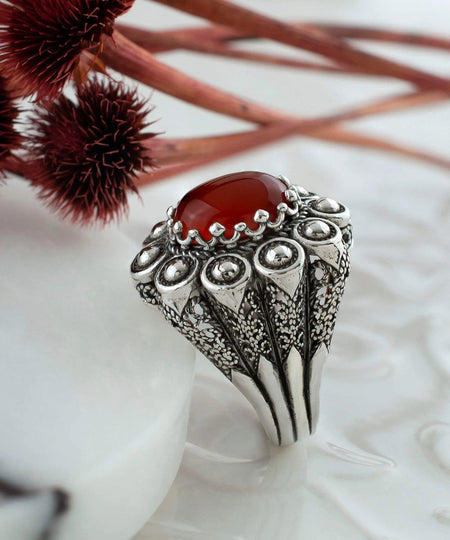 Filigree Art Carnelian Gemstone Women Statement Dome Ring - Drakoi Marketplace