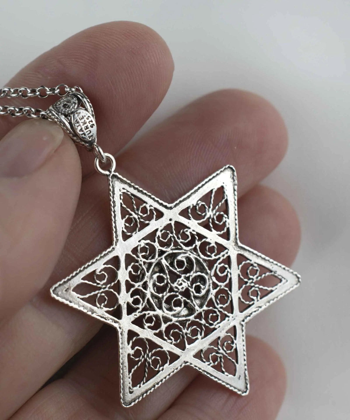 Filigree Art Cherry Quartz Gemstone Star of David Women Silver Pendant Necklace - Drakoi Marketplace