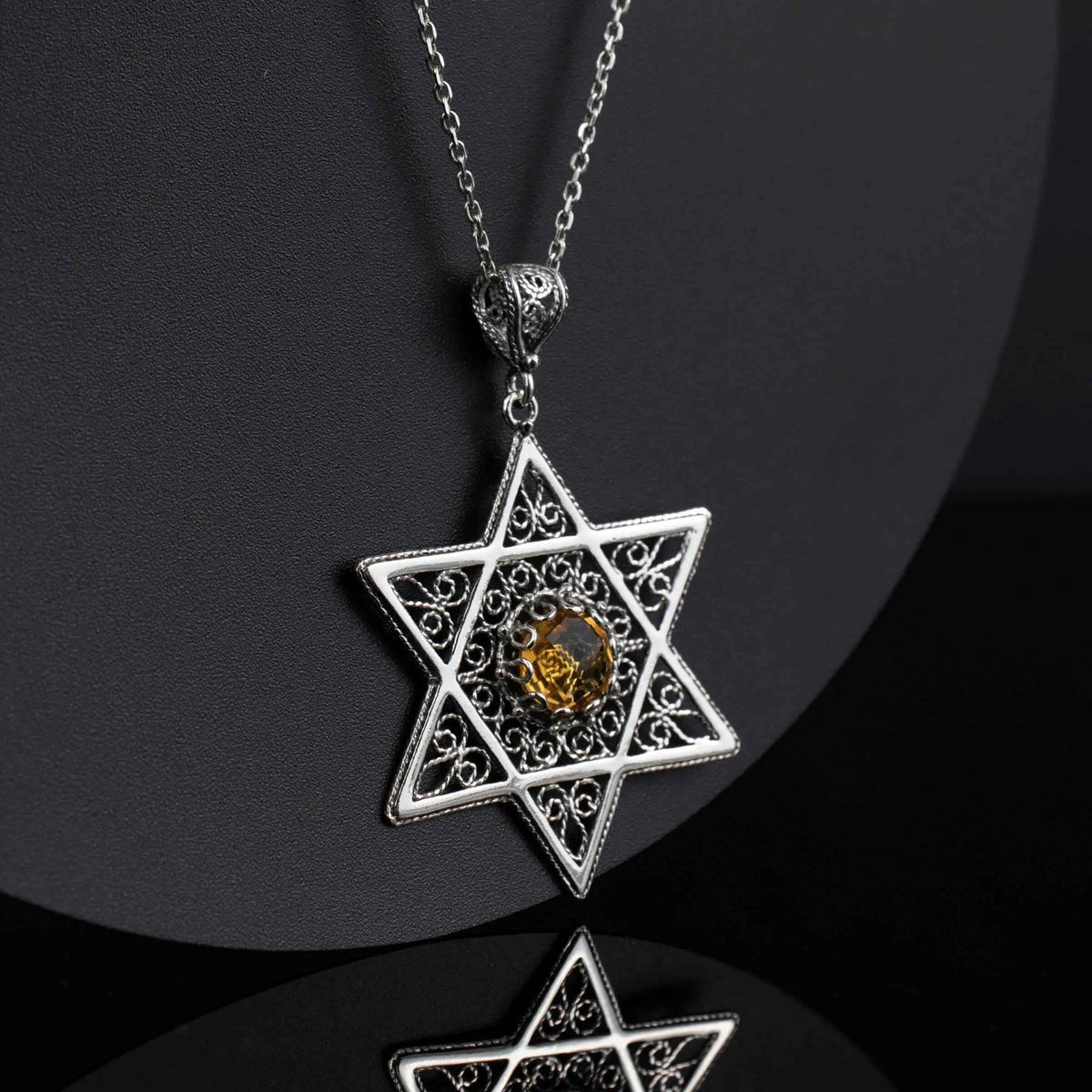 Filigree Art Citrine Gemstone Star of David Women Silver Pendant Necklace - Drakoi Marketplace