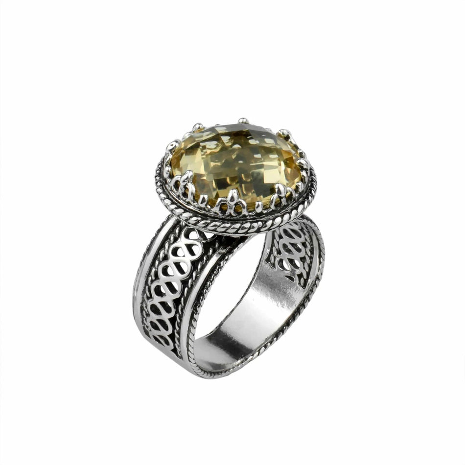 Filigree Art Citrine Gemstone Women Silver Cocktail Ring - Drakoi Marketplace