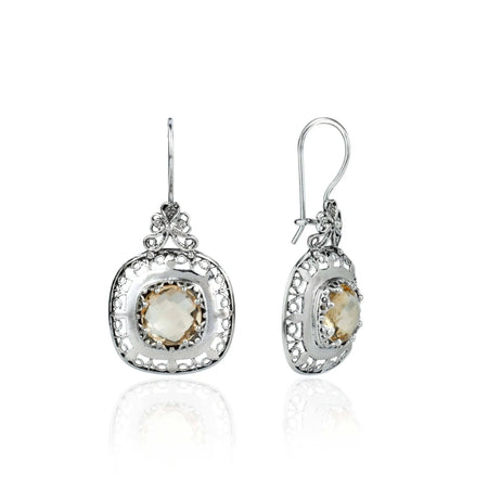 Filigree Art Citrine Gemstone Women Silver Drop Earrings - Drakoi Marketplace