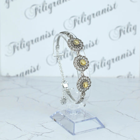 Filigree Art Citrine Gemstone Women Silver Link Bracelet - Drakoi Marketplace