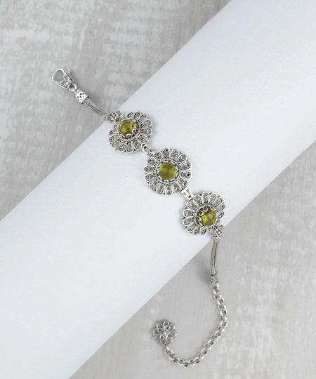 Filigree Art Citrine Gemstone Women Silver Link Bracelet - Drakoi Marketplace