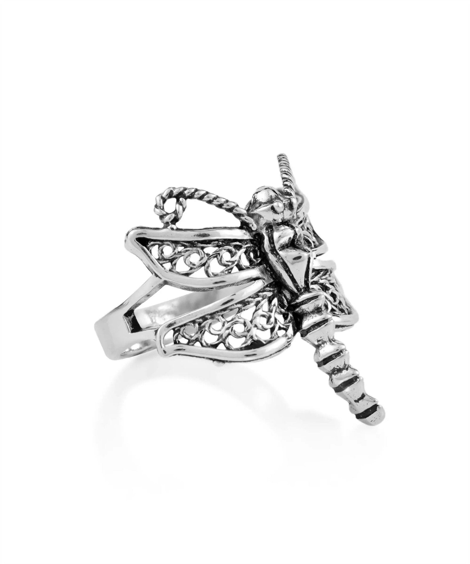 Filigree Art Dragonfly Design Women Silver Cocktail Ring - Drakoi Marketplace