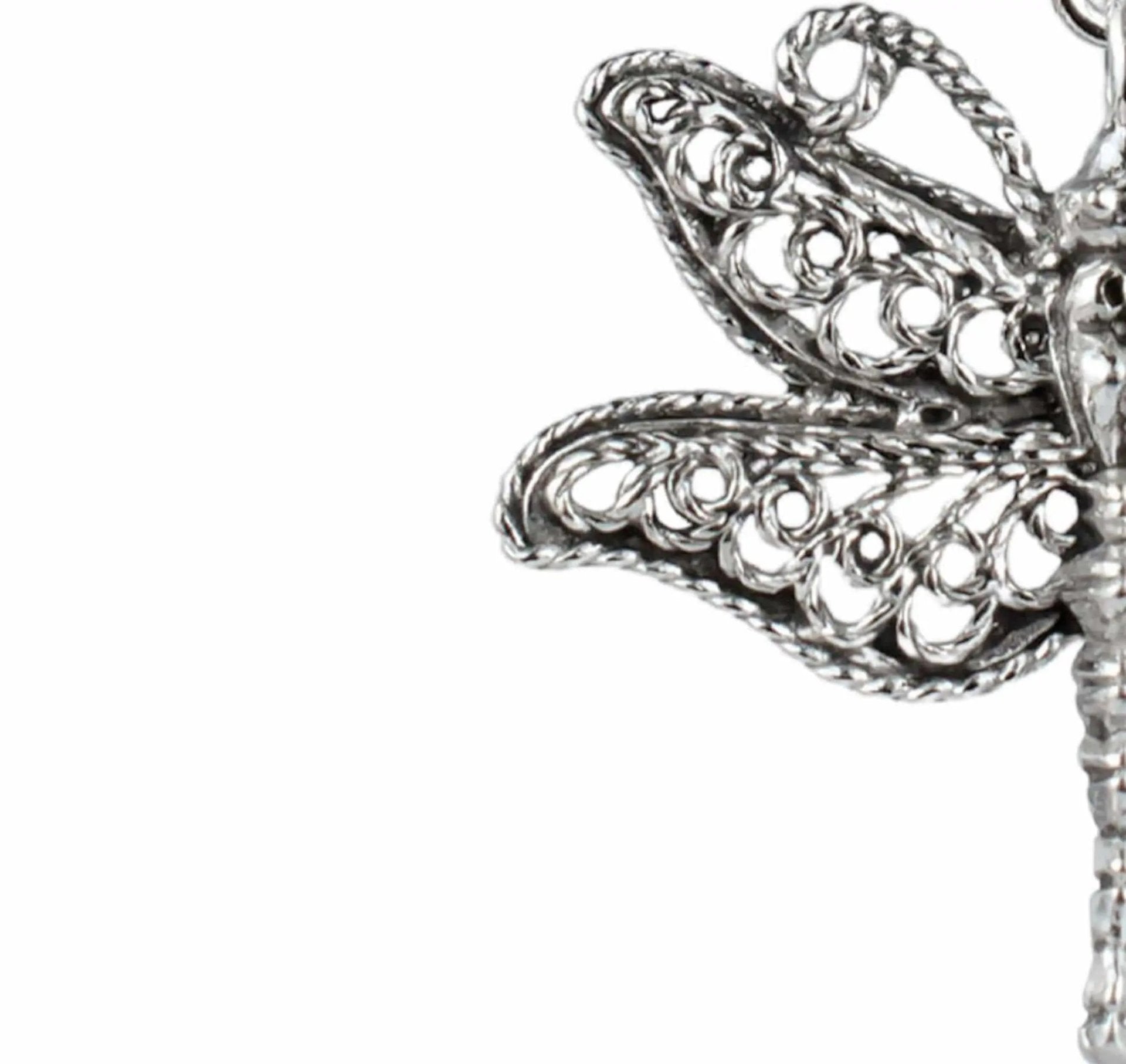 Filigree Art Dragonfly Design Women Silver Pendant Necklace - Drakoi Marketplace