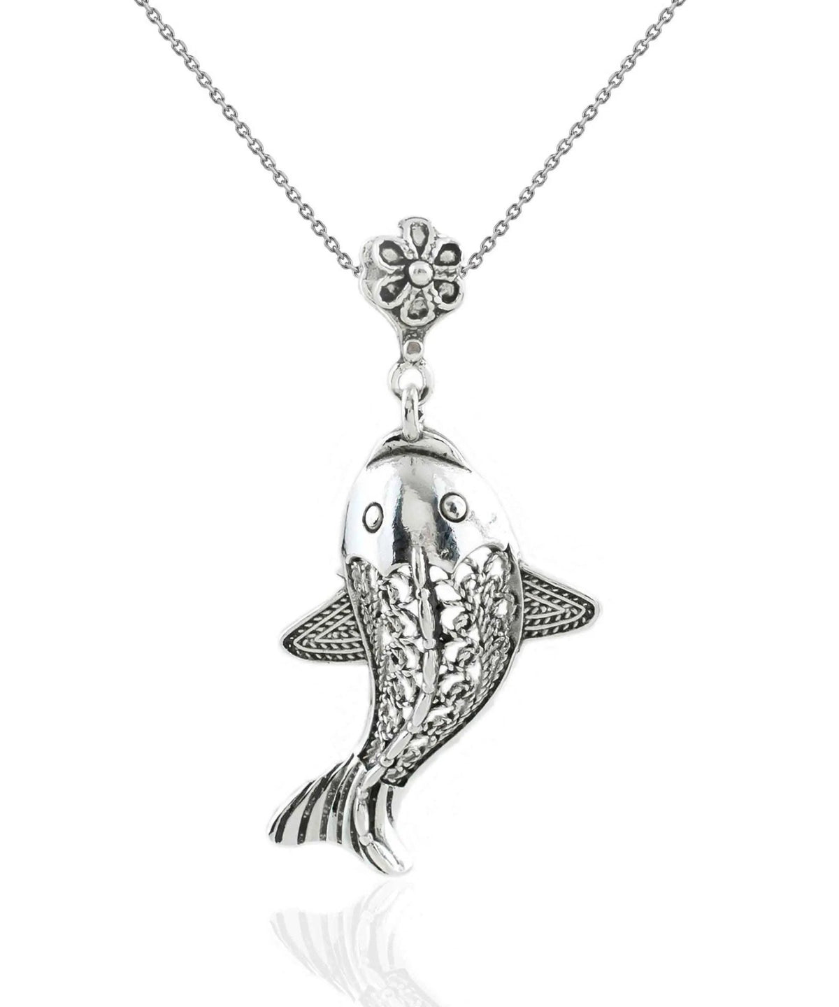 Filigree Art Fish Figured Women Silver Pendant Necklace - Drakoi Marketplace