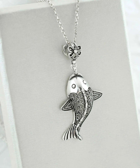 Filigree Art Fish Figured Women Silver Pendant Necklace - Drakoi Marketplace