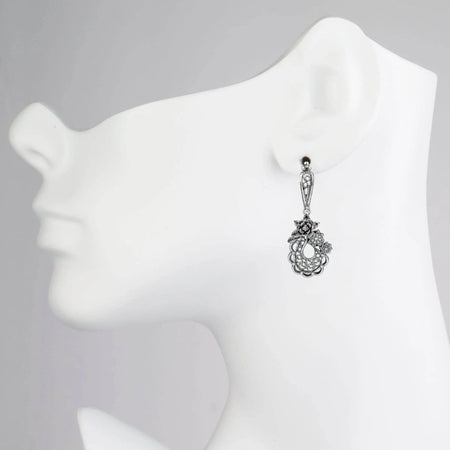 Filigree Art Flower Bucket Women Sterling Silver Dangle Drop Earrings - Drakoi Marketplace