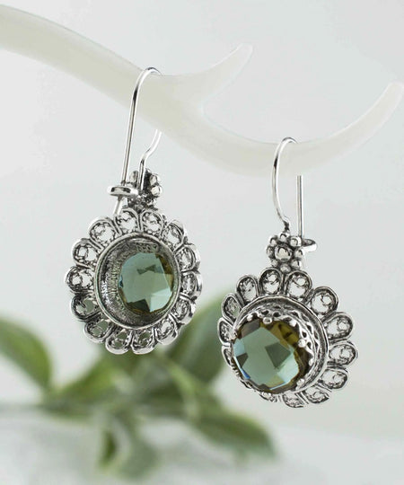 Filigree Art Flower Design Alexandrite Gemstone Women Silver Drop Earrings - Drakoi Marketplace