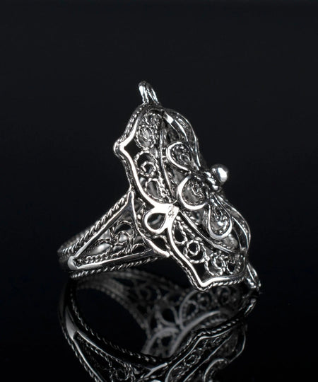 Filigree Art Flower Design Woman Silver Statement Ring - Drakoi Marketplace