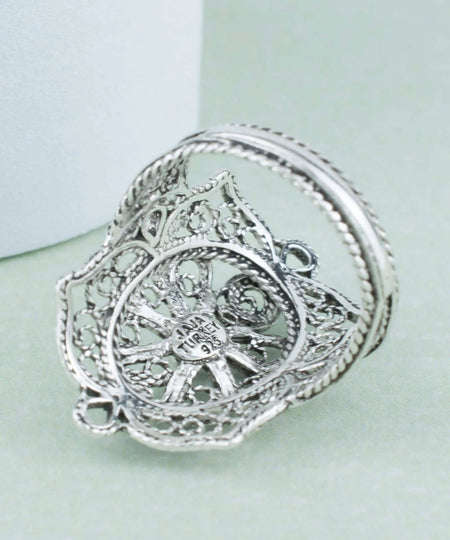 Filigree Art Flower Design Woman Silver Statement Ring - Drakoi Marketplace