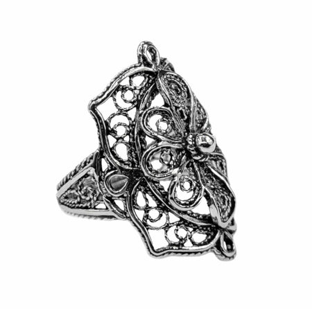 Filigree Art Flower Design Woman Silver Statement Ring - Drakoi Marketplace