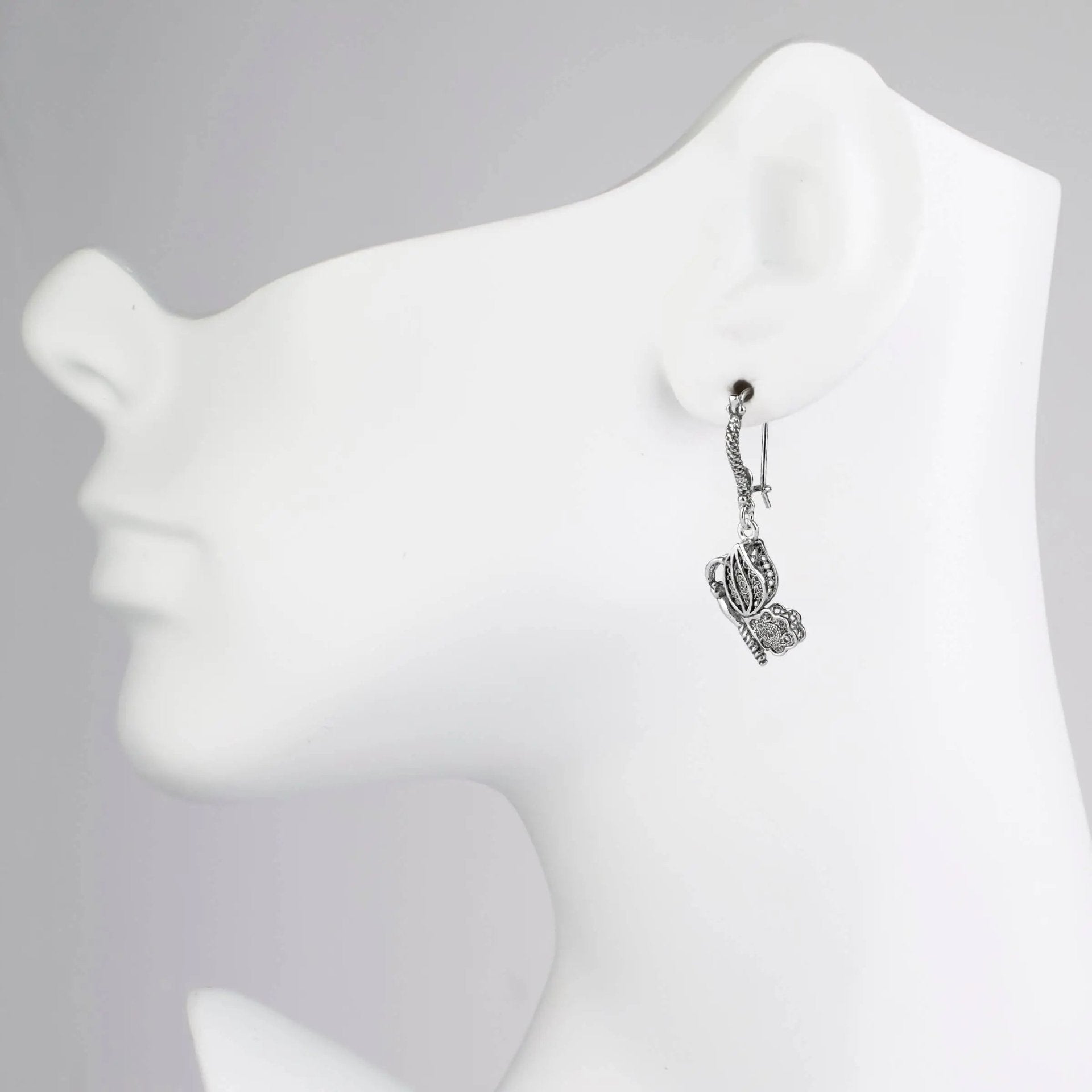 Filigree Art Flying Butterfly Women Silver Dangle Drop Earrings - Drakoi Marketplace