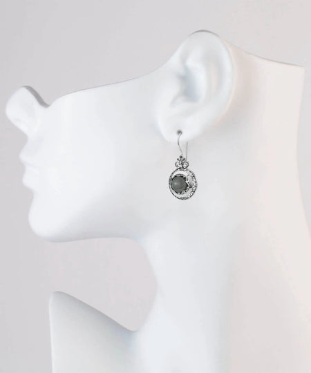 Filigree Art Gray Moonstone Gemstone Floral Design Women Silver Drop Earrings - Drakoi Marketplace