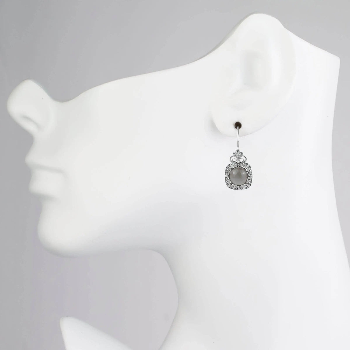 Filigree Art Gray Moonstone Gemstone Women Silver Drop Earrings - Drakoi Marketplace