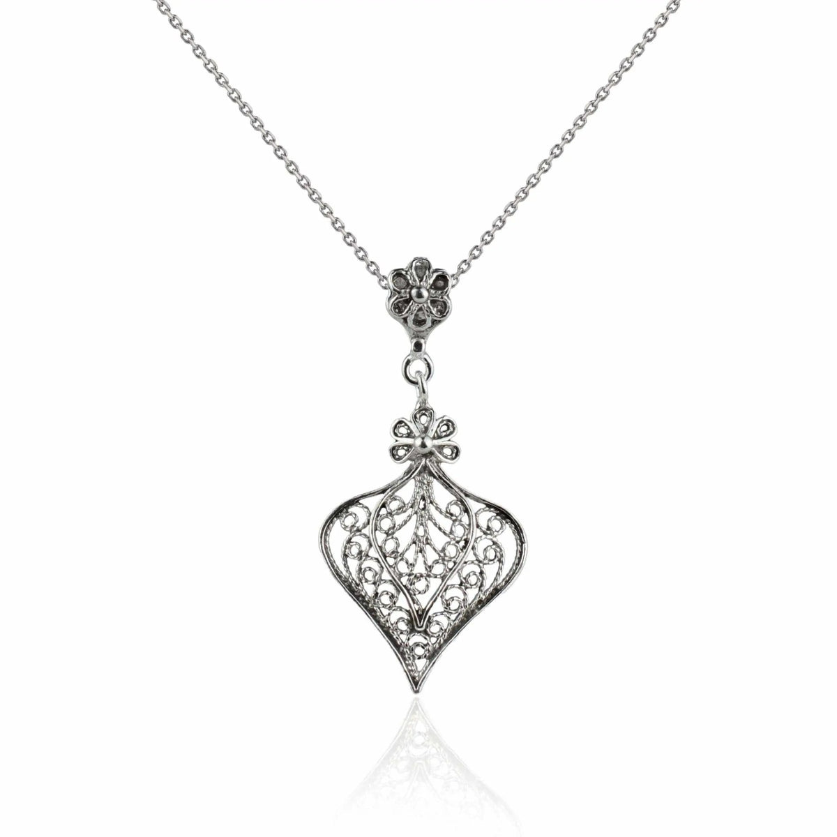 Filigree Art Heart Design Women Silver Pendant Necklace - Drakoi Marketplace