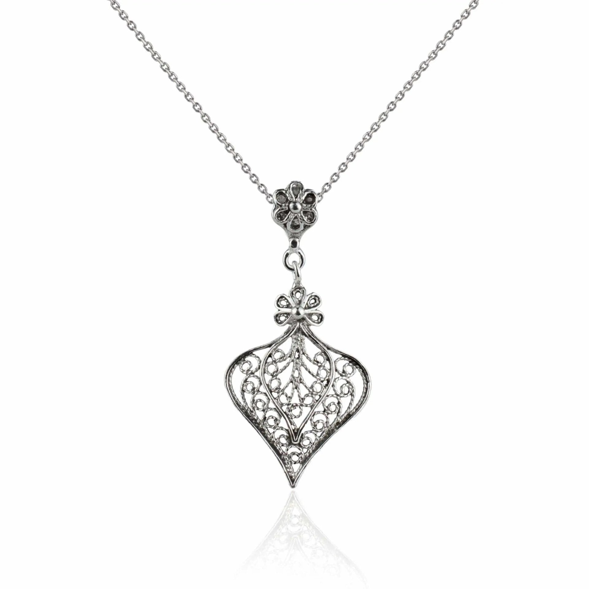 Filigree Art Heart Design Women Silver Pendant Necklace - Drakoi Marketplace