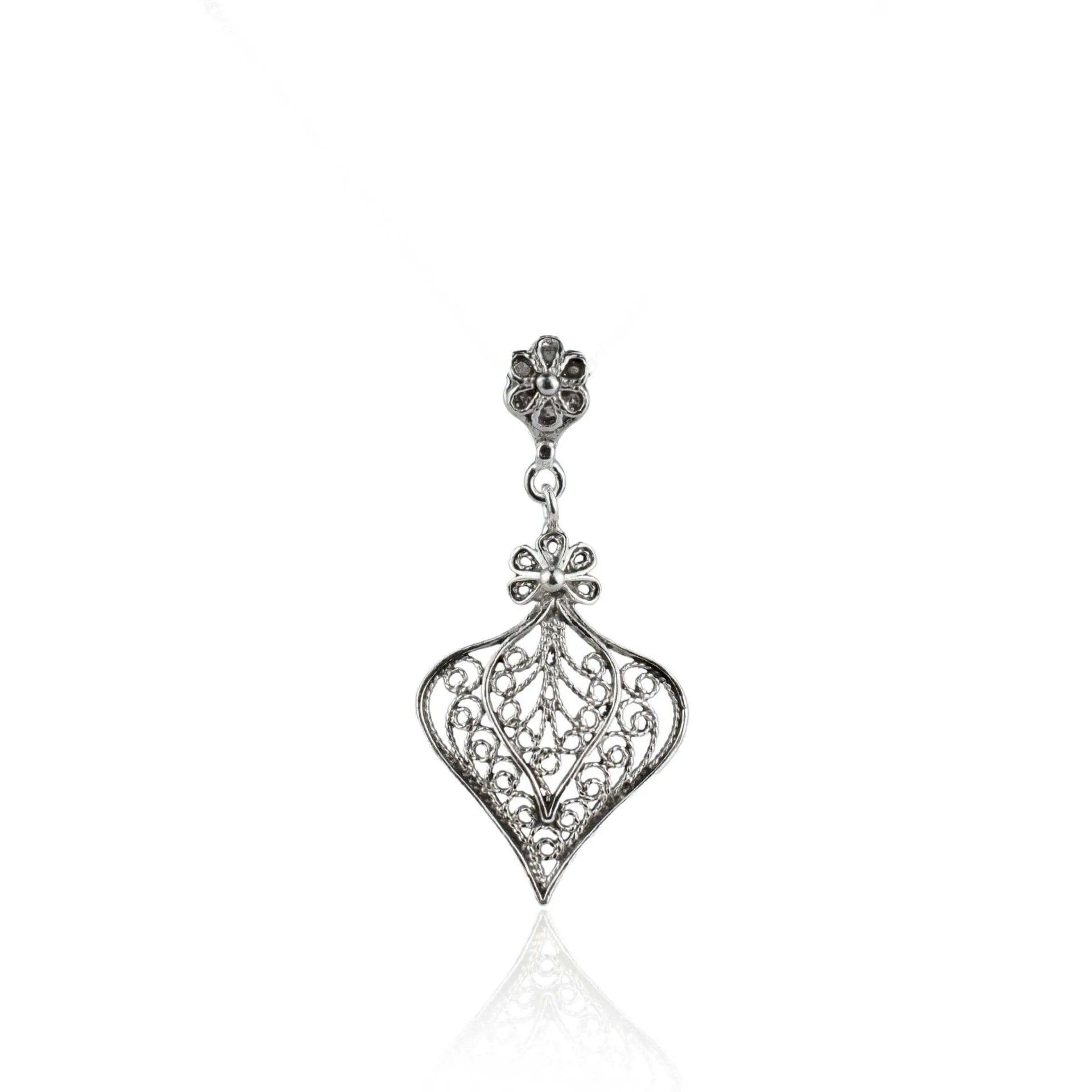 Filigree Art Heart Design Women Silver Pendant Necklace - Drakoi Marketplace