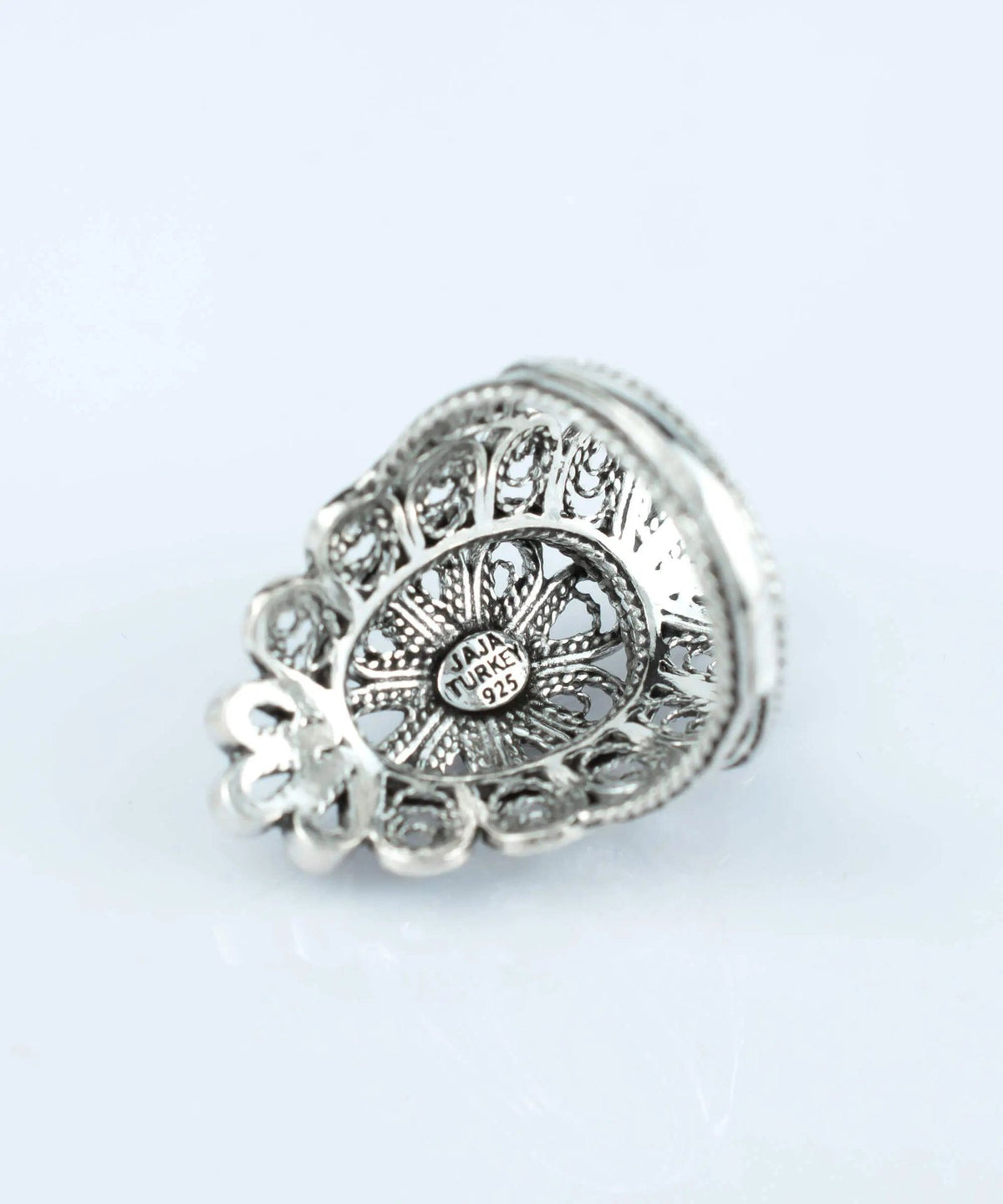 Filigree Art Lace Detailed Woman Long Statement Silver Ring - Drakoi Marketplace