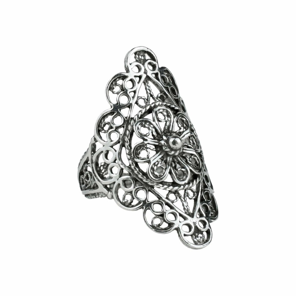 Filigree Art Lace Detailed Women Silver Statement Ring - Drakoi Marketplace