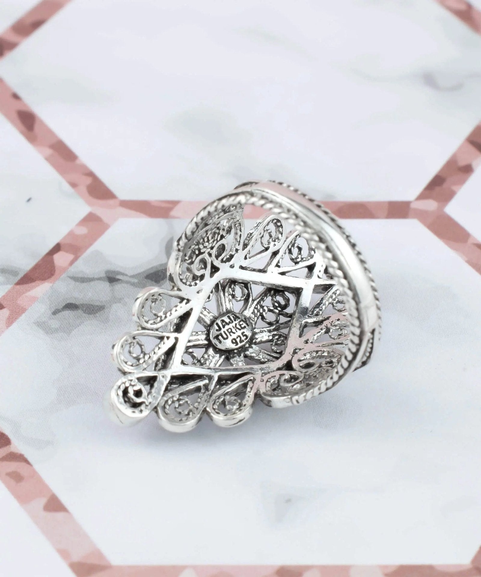 Filigree Art Lace Embroidery Woman Silver Statement Ring - Drakoi Marketplace