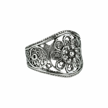 Filigree Art Lace Embroidery Women Silver Cocktail Ring - Drakoi Marketplace