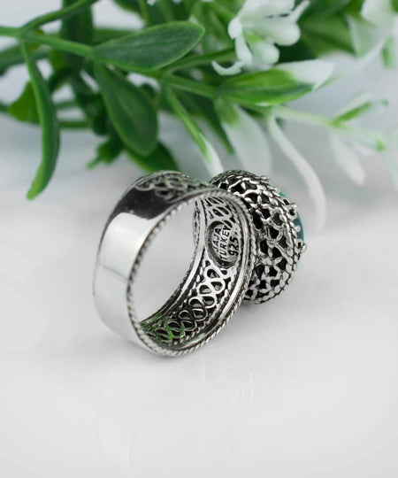 Filigree Art Malachite Gemstone Women Silver Cocktail Ring - Drakoi Marketplace