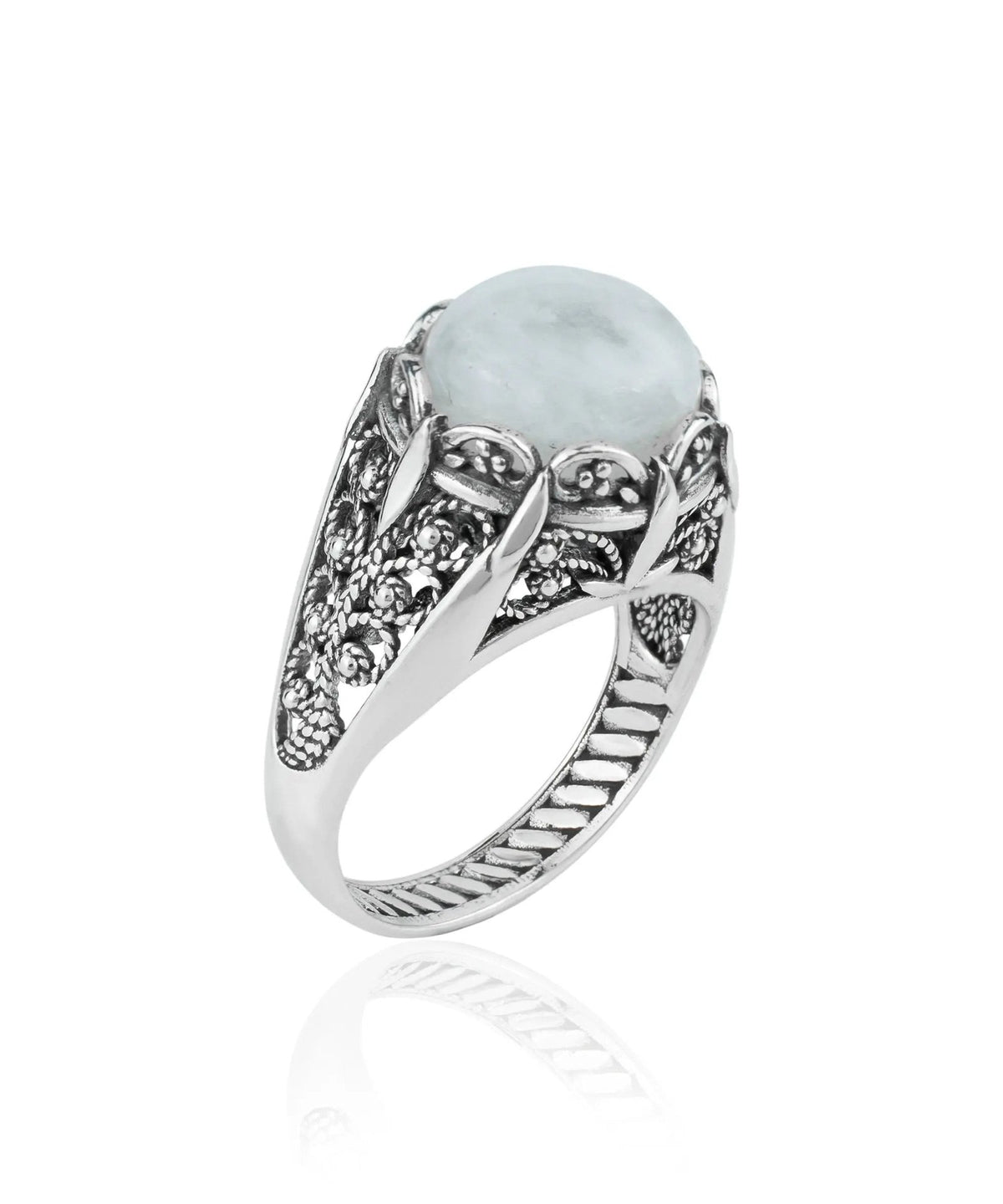 Filigree Art Moonstone Gemstone Women Silver Cocktail Ring - Drakoi Marketplace