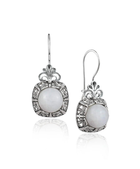 Filigree Art Moonstone Gemstone Women Silver Drop Earrings - Drakoi Marketplace