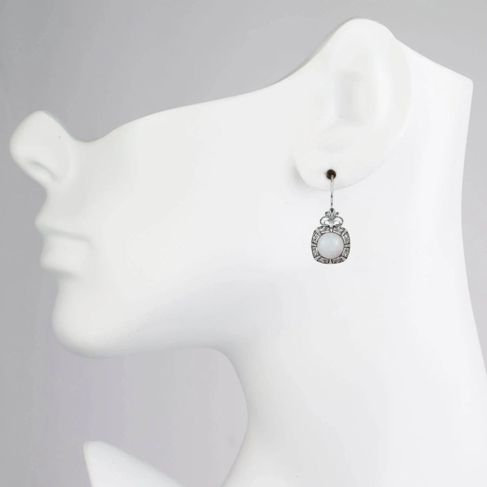 Filigree Art Moonstone Gemstone Women Silver Drop Earrings - Drakoi Marketplace