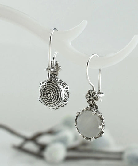 Filigree Art Mother of Pearl Gemstone Women Sterling Silver Drop Earrings - Drakoi Marketplace