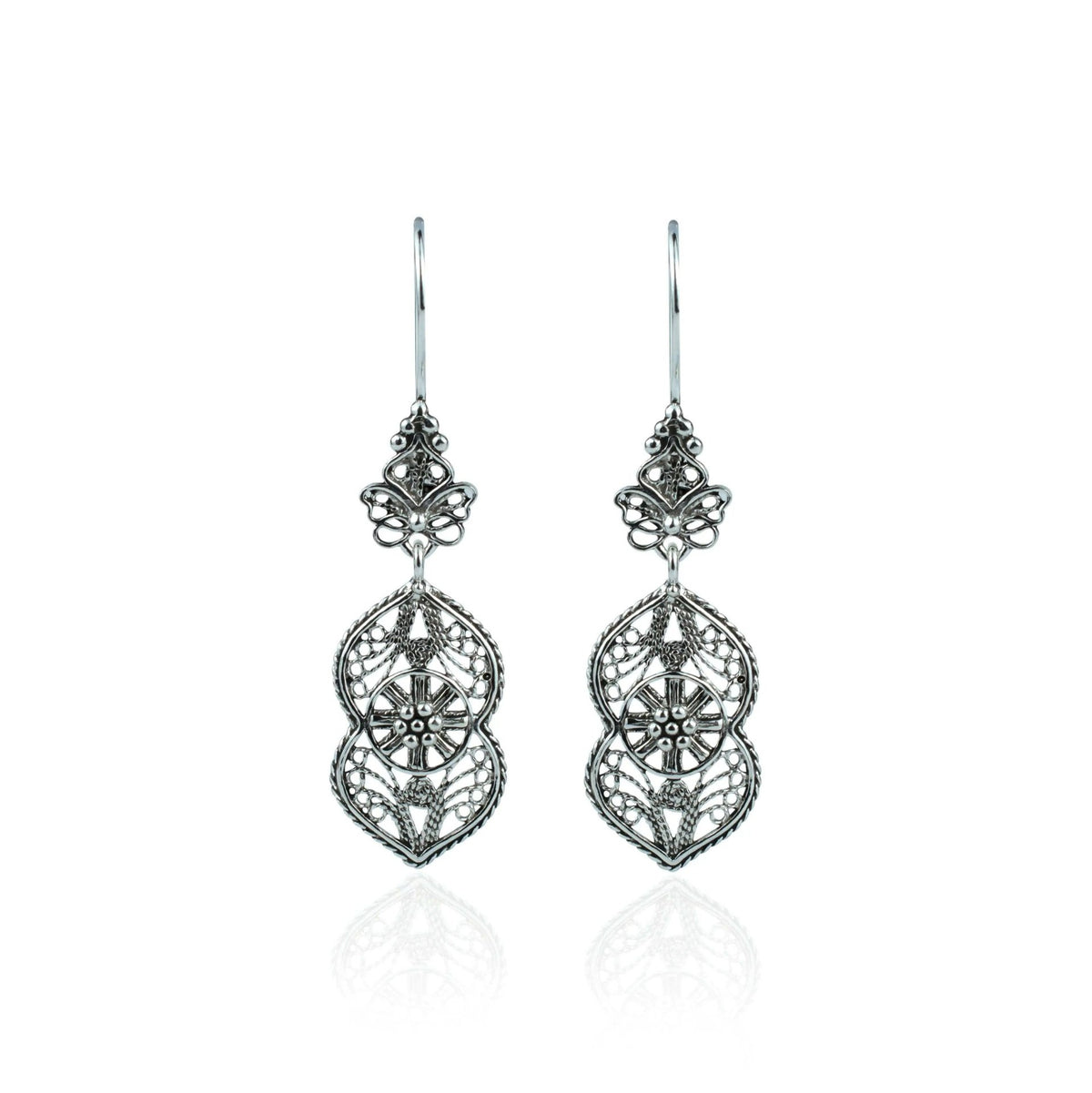 Filigree Art Paisley Figured Women Sterling Silver Dangle Drop Earrings - Drakoi Marketplace