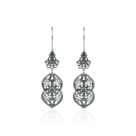 Filigree Art Paisley Figured Women Sterling Silver Dangle Drop Earrings - Drakoi Marketplace