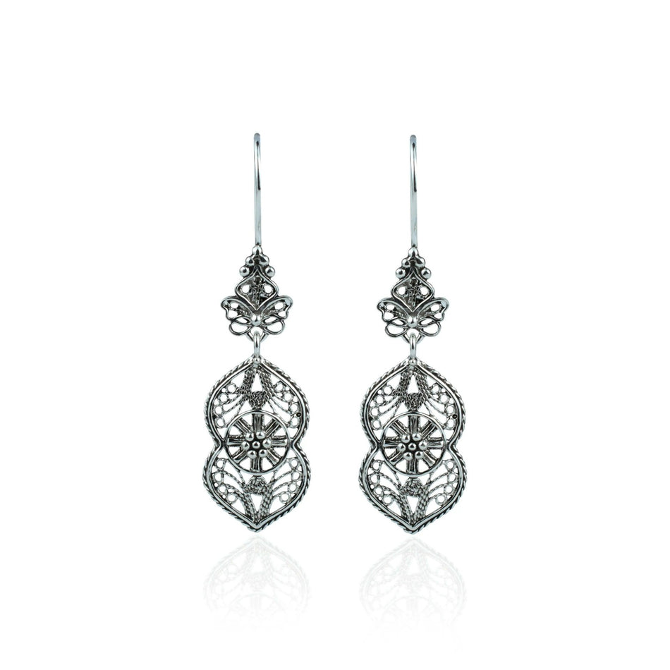 Filigree Art Paisley Figured Women Sterling Silver Dangle Drop Earrings - Drakoi Marketplace