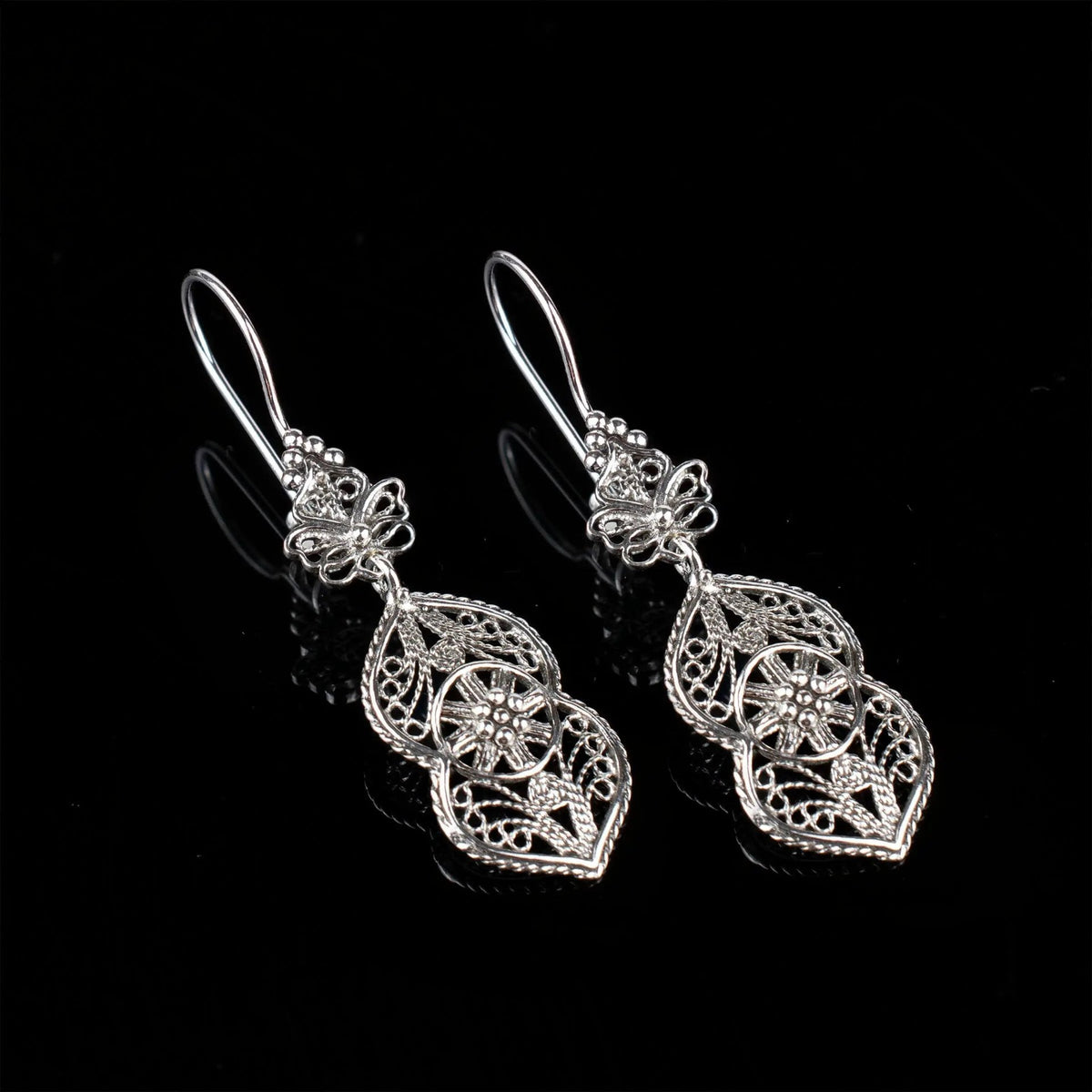 Filigree Art Paisley Figured Women Sterling Silver Dangle Drop Earrings - Drakoi Marketplace