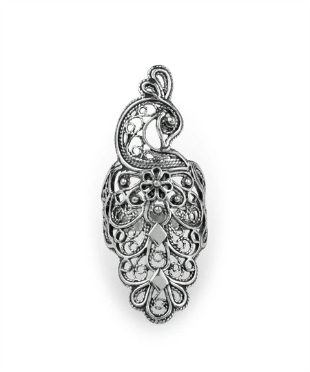 Filigree Art Peacock Design Women Silver Statement Ring - Drakoi Marketplace