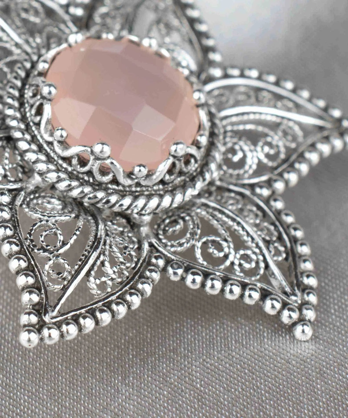 Filigree Art Pink Chalcedony Gemstone Star Design Women Silver Pendant Necklace - Drakoi Marketplace