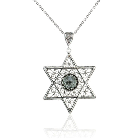 Filigree Art Prasiolite Gemstone Star of David Women Silver Pendant Necklace - Drakoi Marketplace