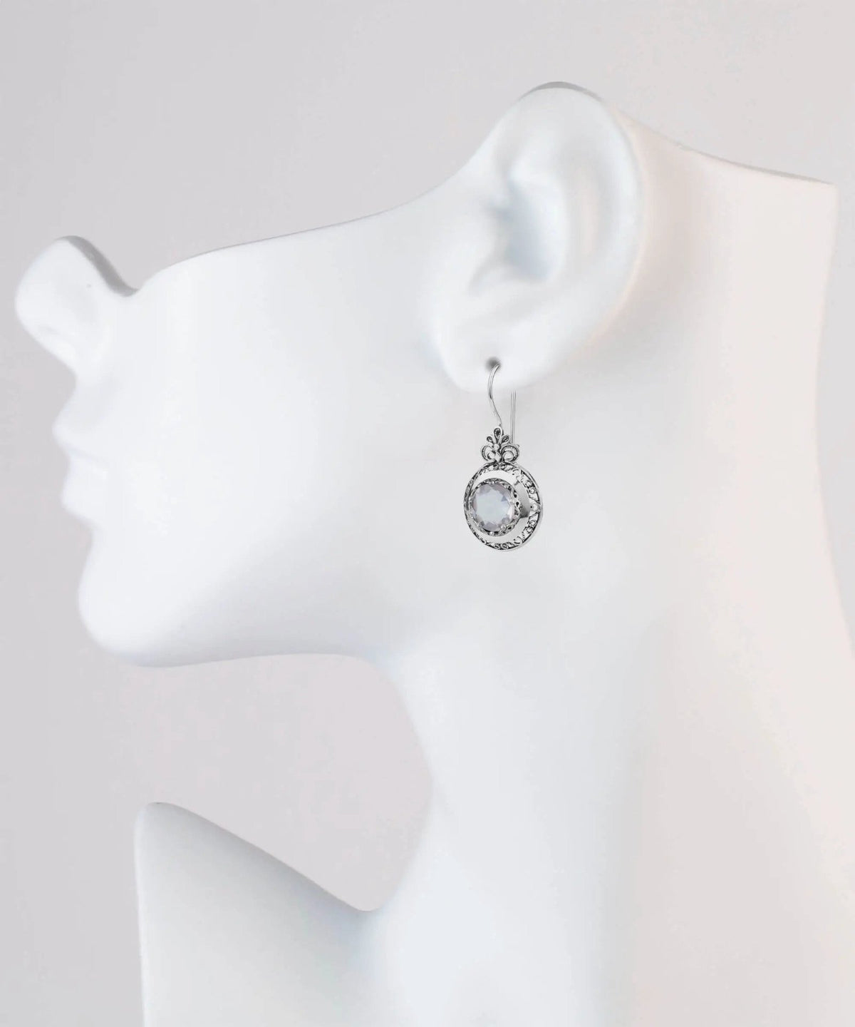 Filigree Art Rose Quartz Gemstone Floral Design Women Silver Drop Earrings - Drakoi Marketplace