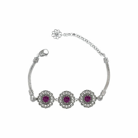 Filigree Art Ruby Corundum Gemstone Women Silver Link Bracelet - Drakoi Marketplace