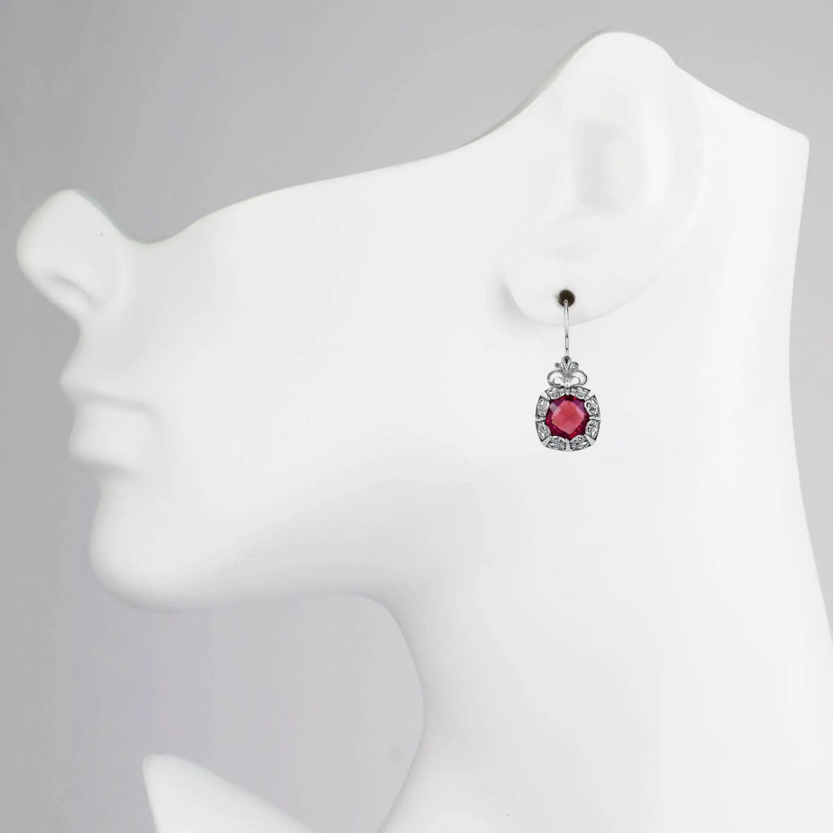 Filigree Art Ruby Gemstone Woman Silver Drop Earrings - Drakoi Marketplace