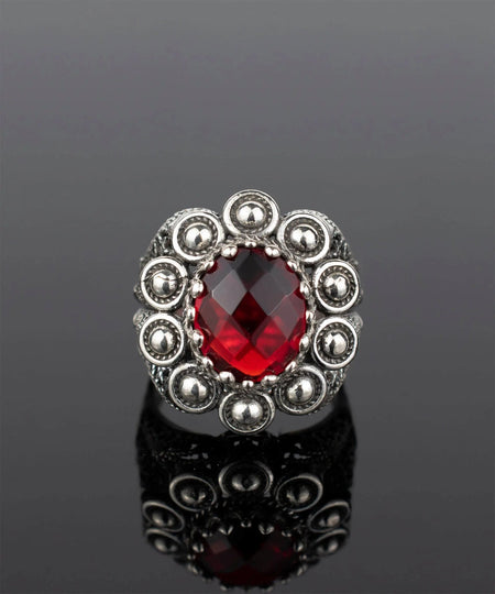 Filigree Art Ruby Quartz Gemstone Women Statement Dome Ring - Drakoi Marketplace