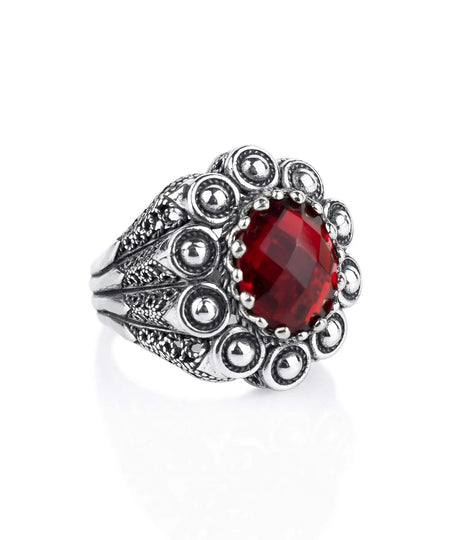 Filigree Art Ruby Quartz Gemstone Women Statement Dome Ring - Drakoi Marketplace