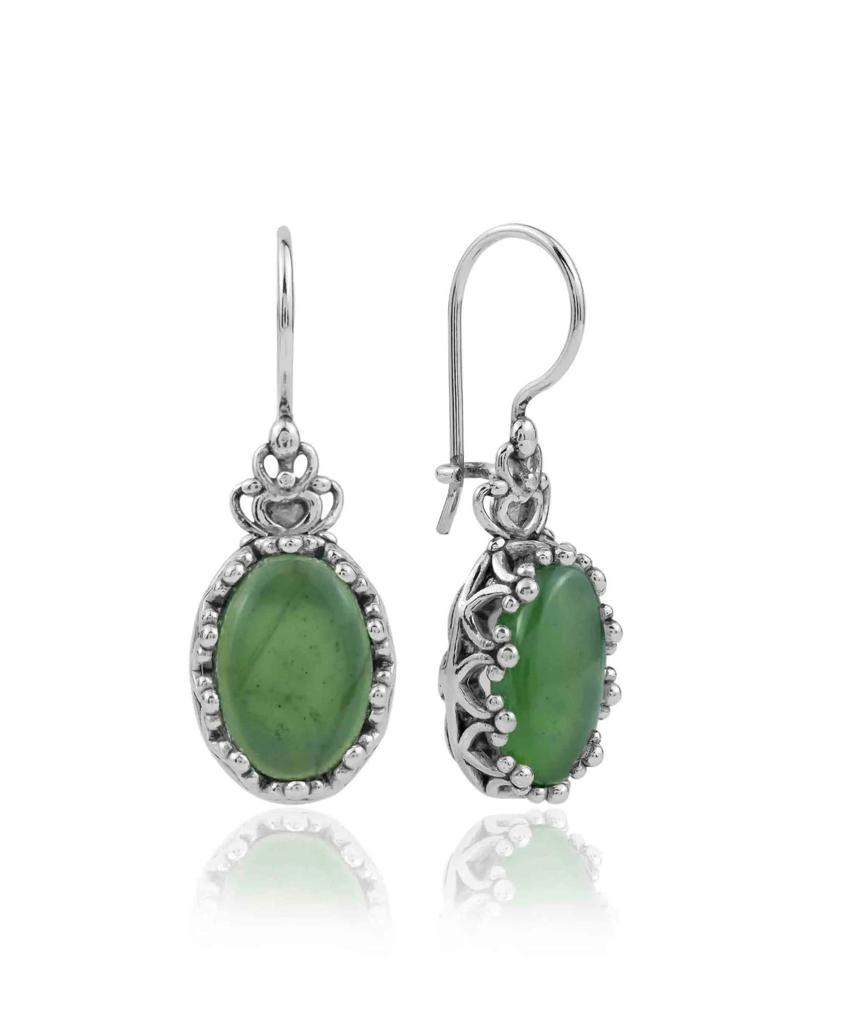 Filigree Art Serpentine Gemstone Crown Figured Women Silver Oval Drop Earrings - Drakoi Marketplace