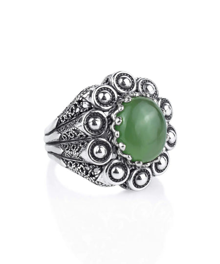 Filigree Art Serpentine Gemstone Women Statement Dome Ring - Drakoi Marketplace