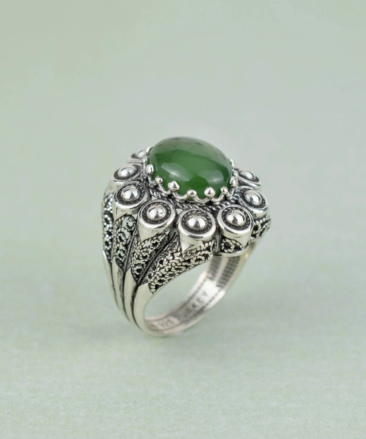 Filigree Art Serpentine Gemstone Women Statement Dome Ring - Drakoi Marketplace